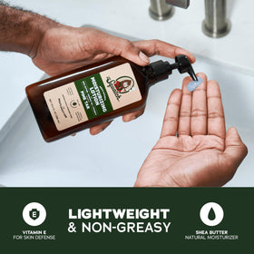Dr. Squatch dispensing lotion onto hand to show quick-absorbing application benefit