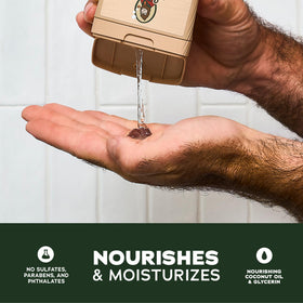 Dr. Squatch pump dispenser close-up highlighting easy use and clean label
