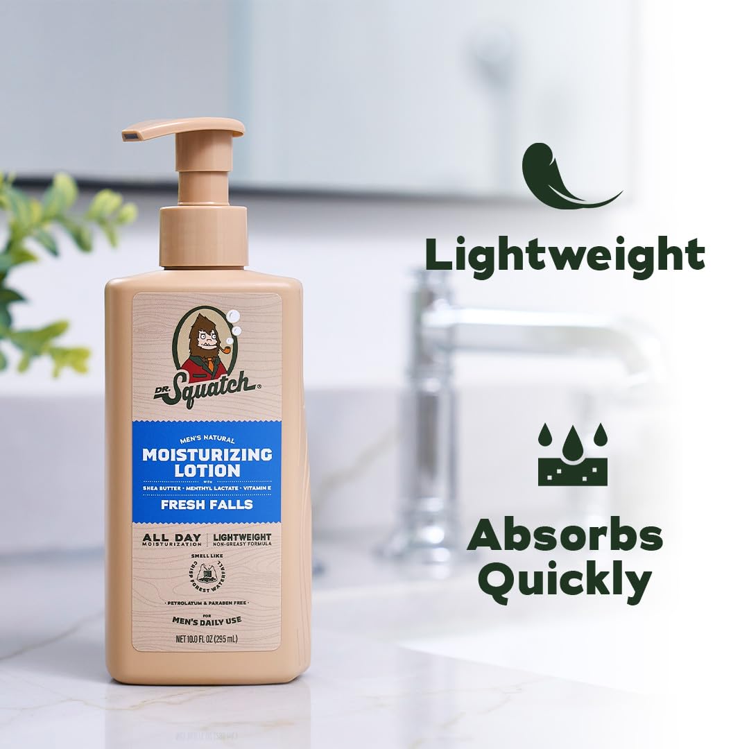 Dr. Squatch pump-top dispensing lotion for easy, mess-free application benefit