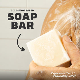 Dr. Squatch soap in hand for size comparison and travel convenience