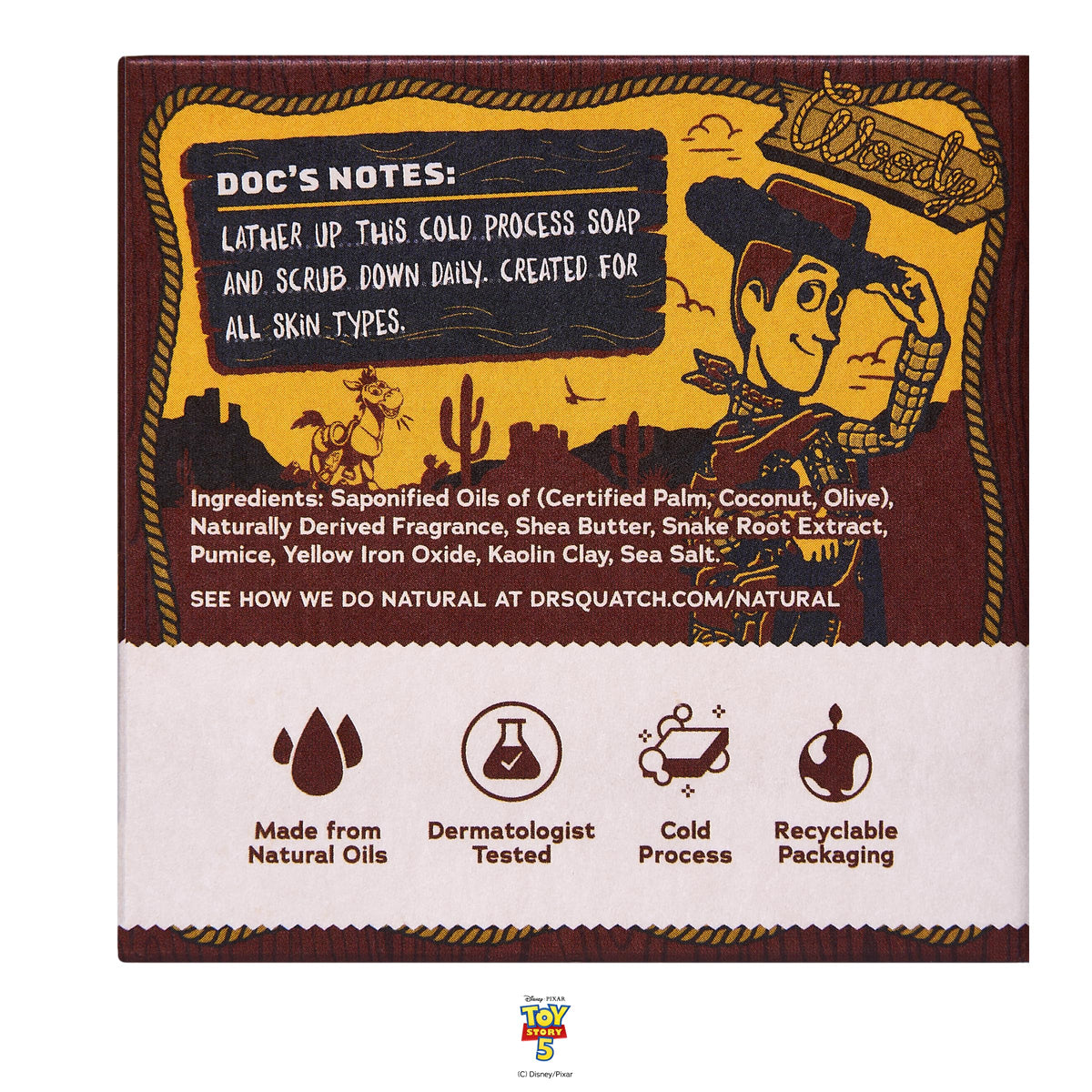 Dr. Squatch product scale comparison beside a hand benefit: true size and portability