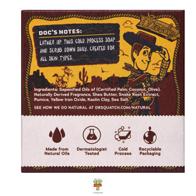 Dr. Squatch product scale comparison beside a hand benefit: true size and portability