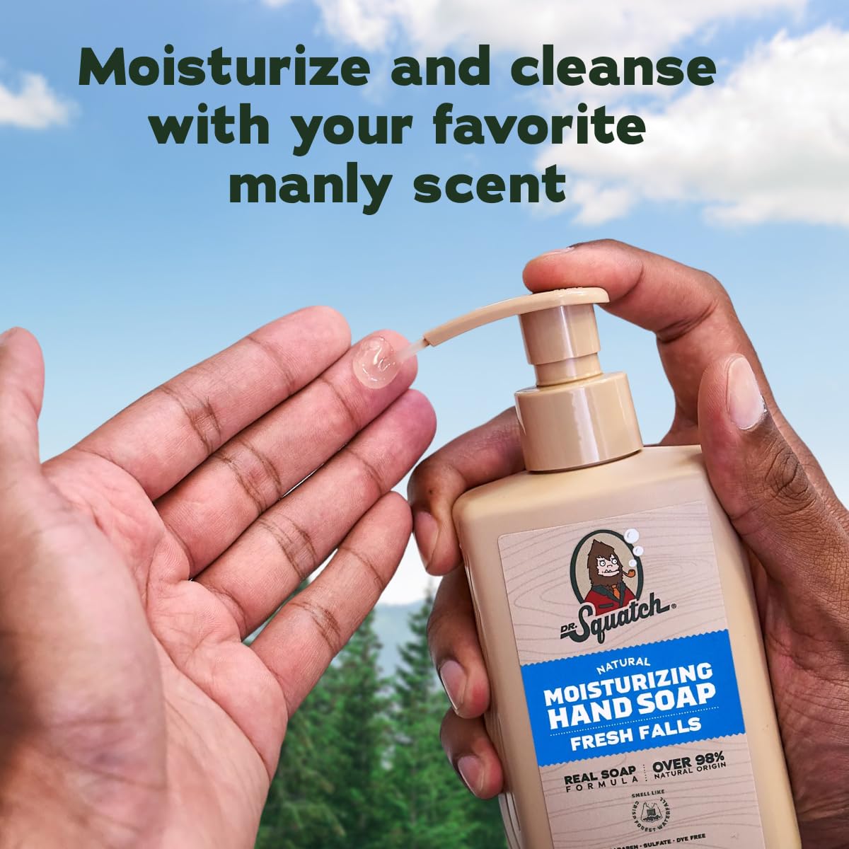 Dr. Squatch scent notes graphic illustrating freshwater, spearmint, apple aroma benefits