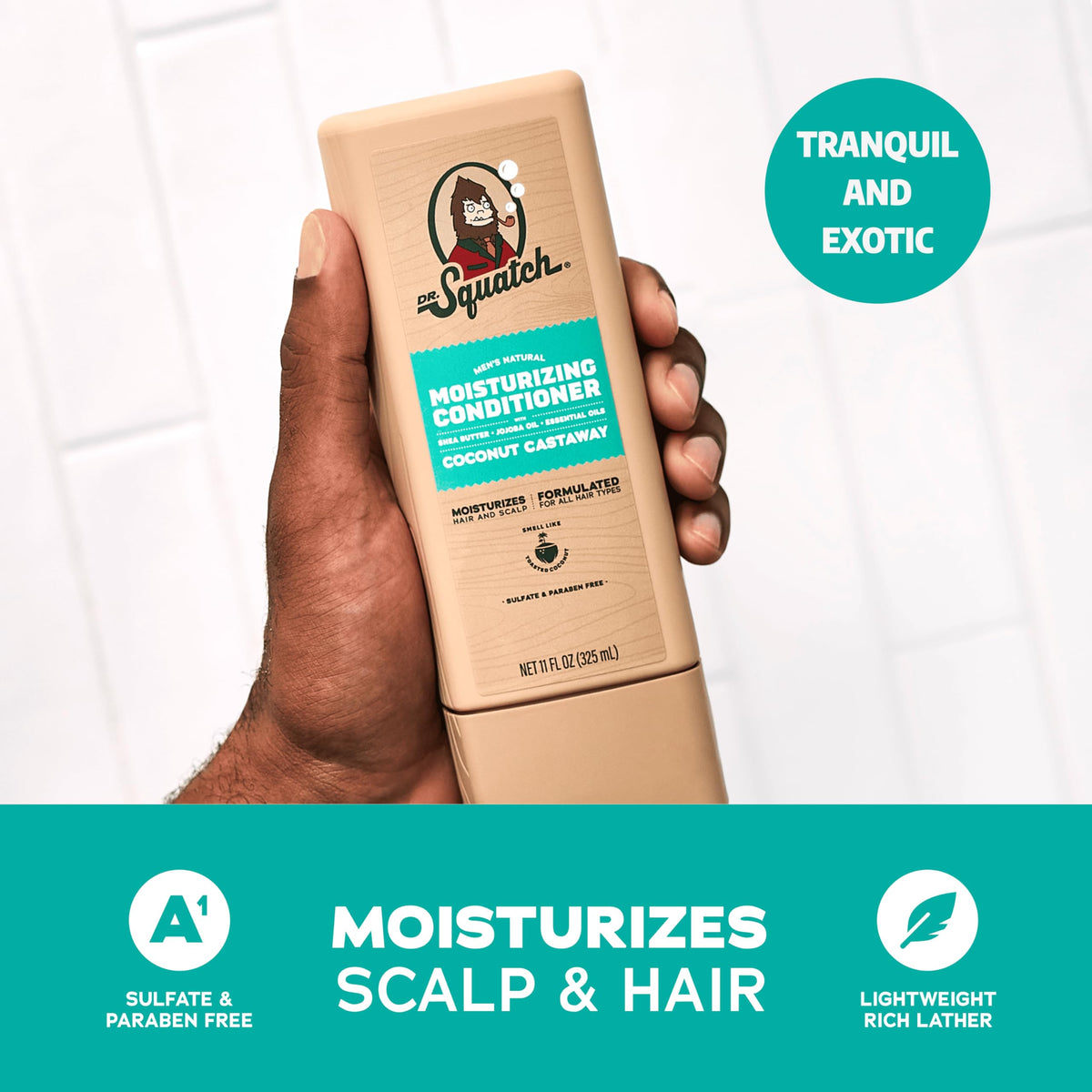 dr. squatch shampoo texture drop showing gentle lather and cleansing benefit