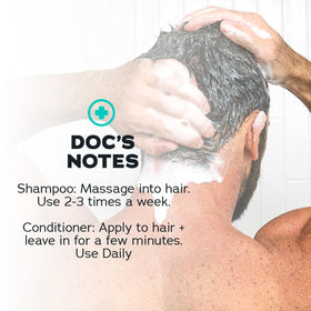 Dr. Squatch shampoo and conditioner on shower shelf styled, suggests everyday use