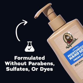 Dr. Squatch size and scale with hand beside bottle showing portable 8 fl oz convenience