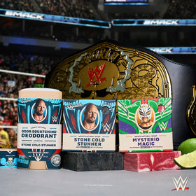 Dr. Squatch six-pack next to ruler showing product scale and gift-ready size