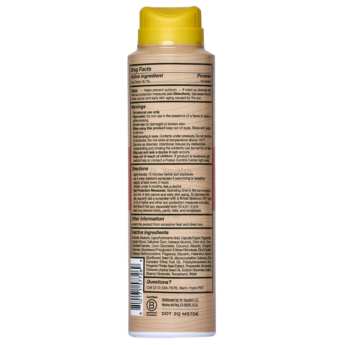 Dr. Squatch ingredient callout with zinc oxide label showing mineral sun protection