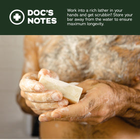 Dr. Squatch soap texture close-up highlighting creamy lather and skin-nourishing oils