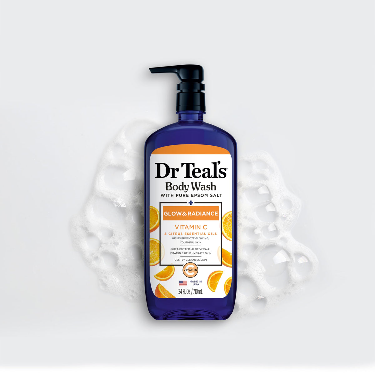 Dr Teal's lifestyle bathroom scene conveying uplifting citrus scent