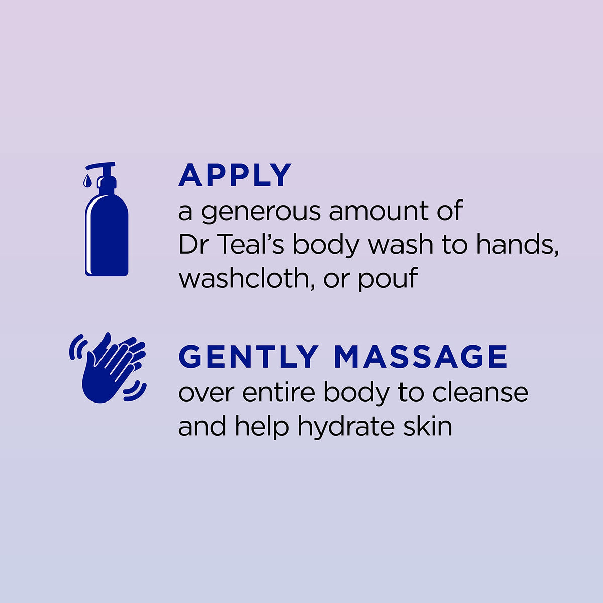 Dr Teal's body wash texture on hand demonstrating creamy lather and moisturizing feel