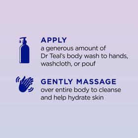 Dr Teal's body wash texture on hand demonstrating creamy lather and moisturizing feel
