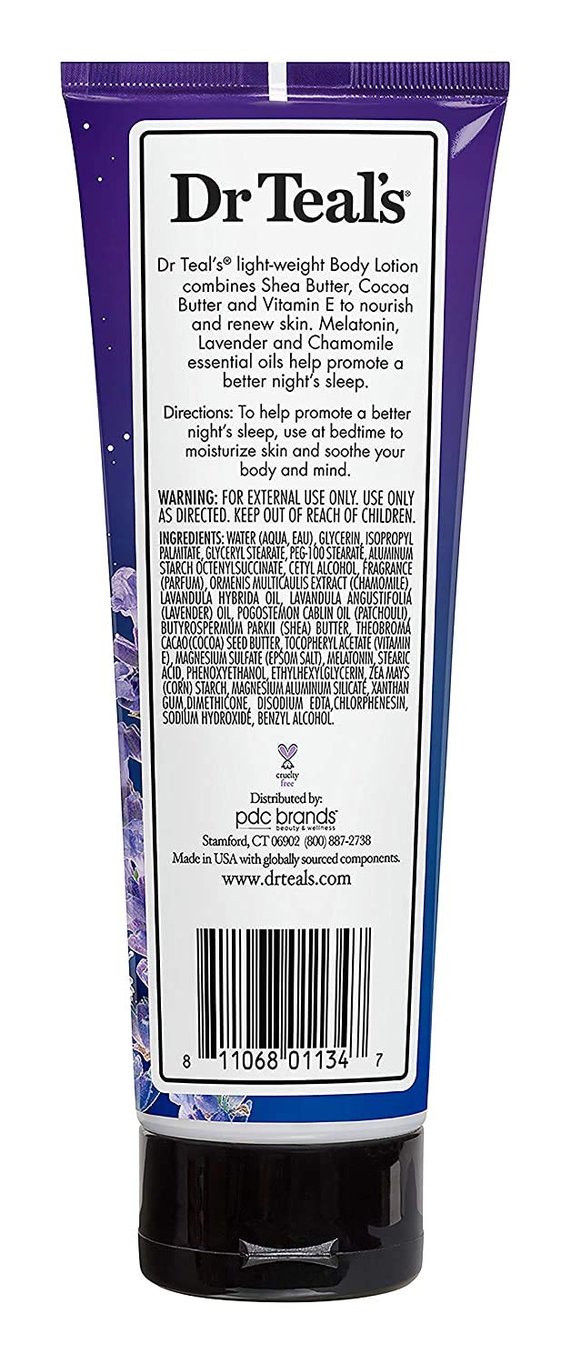 Dr Teal's bottles on a bedside table suggesting relaxing pre-sleep routine benefit