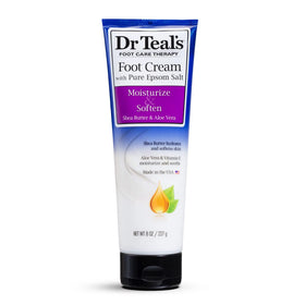 Dr Teal's close-up cream texture on hand demonstrating rich hydration benefit