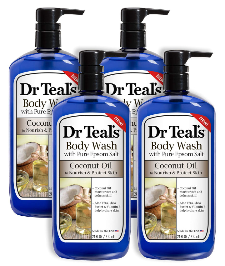 Dr Teal's bottle front view showing label and moisturizing benefits
