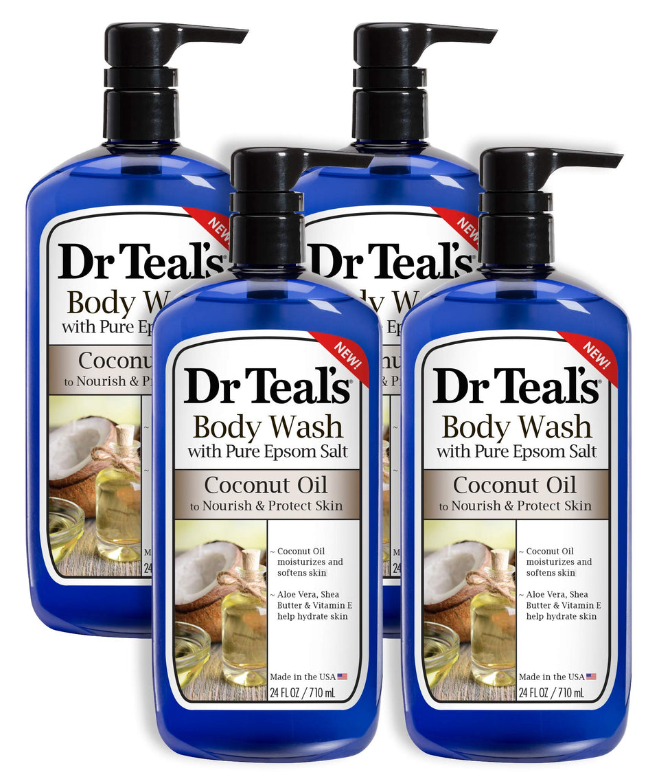 Dr Teal's bottle front view showing label and moisturizing benefits