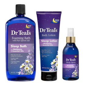 Dr Teal's foaming bath front packaging showing lavender and relaxing benefit
