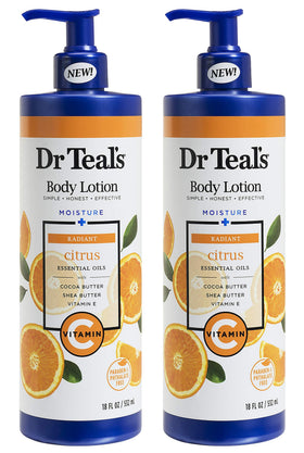 Dr Teal's front packaging showing two pump bottles and product name benefits