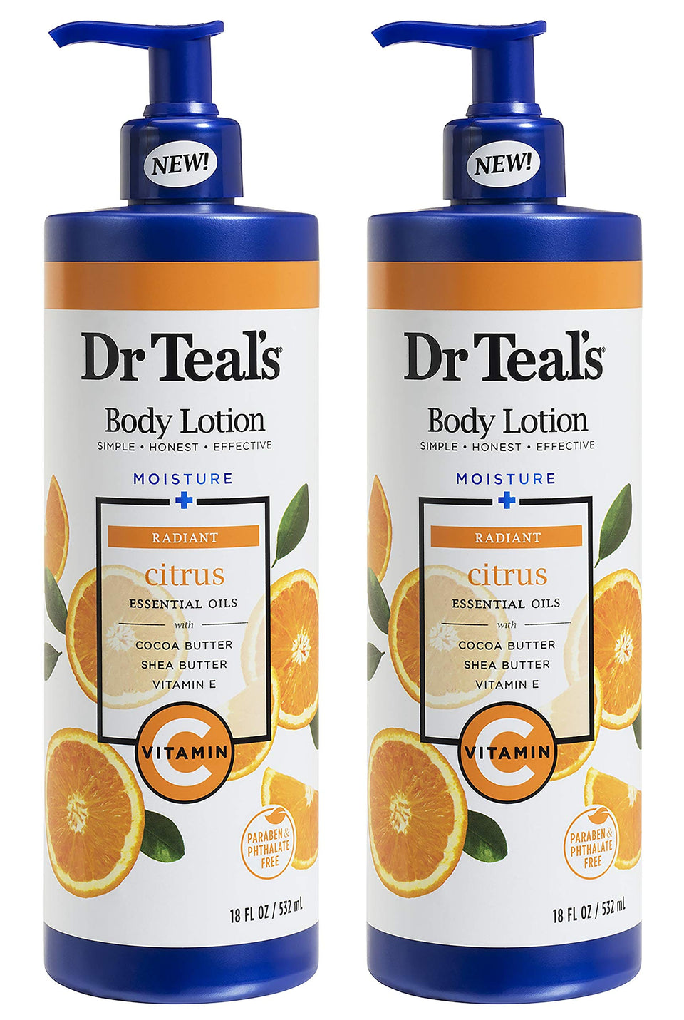 Dr Teal's front packaging showing two pump bottles and product name benefits