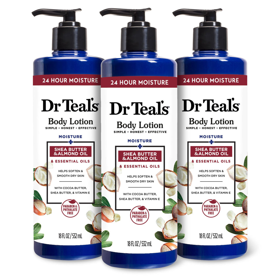 Dr Teal's front packaging showing shea butter and almond benefits