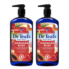 Dr Teal's front packaging showing dual 24 fl oz bottles and benefit of spa-like cleansing