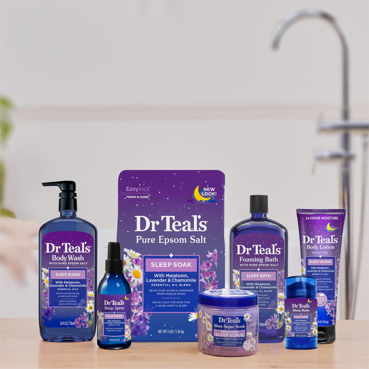 Dr Teal's ingredients close-up with shea aloe vitamin E for visible nourishing benefit