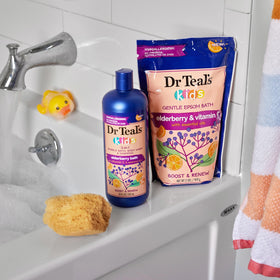 Dr Teal's elderberry and Vitamin C visual highlighting natural scent benefits