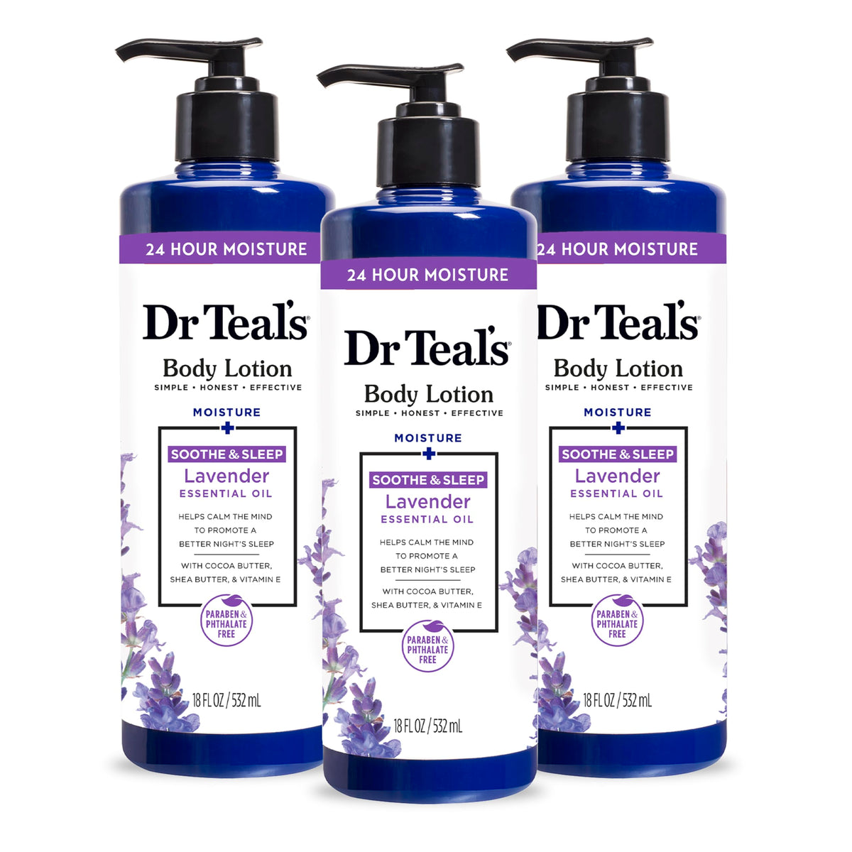 Dr Teal's front packaging showing calming lavender and hydration benefits