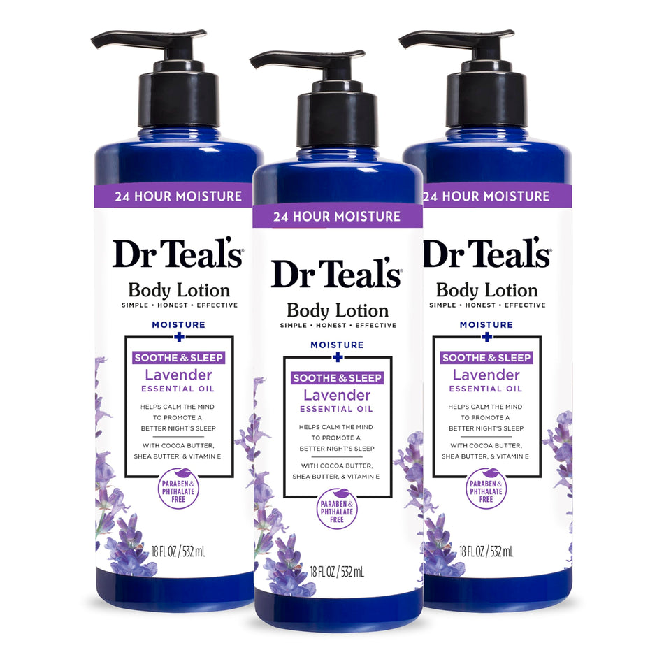 Dr Teal's front packaging showing calming lavender and hydration benefits