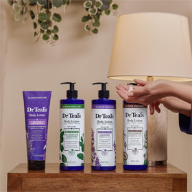 Dr Teal's bottle staged in bathroom showcasing nightly self-care ritual