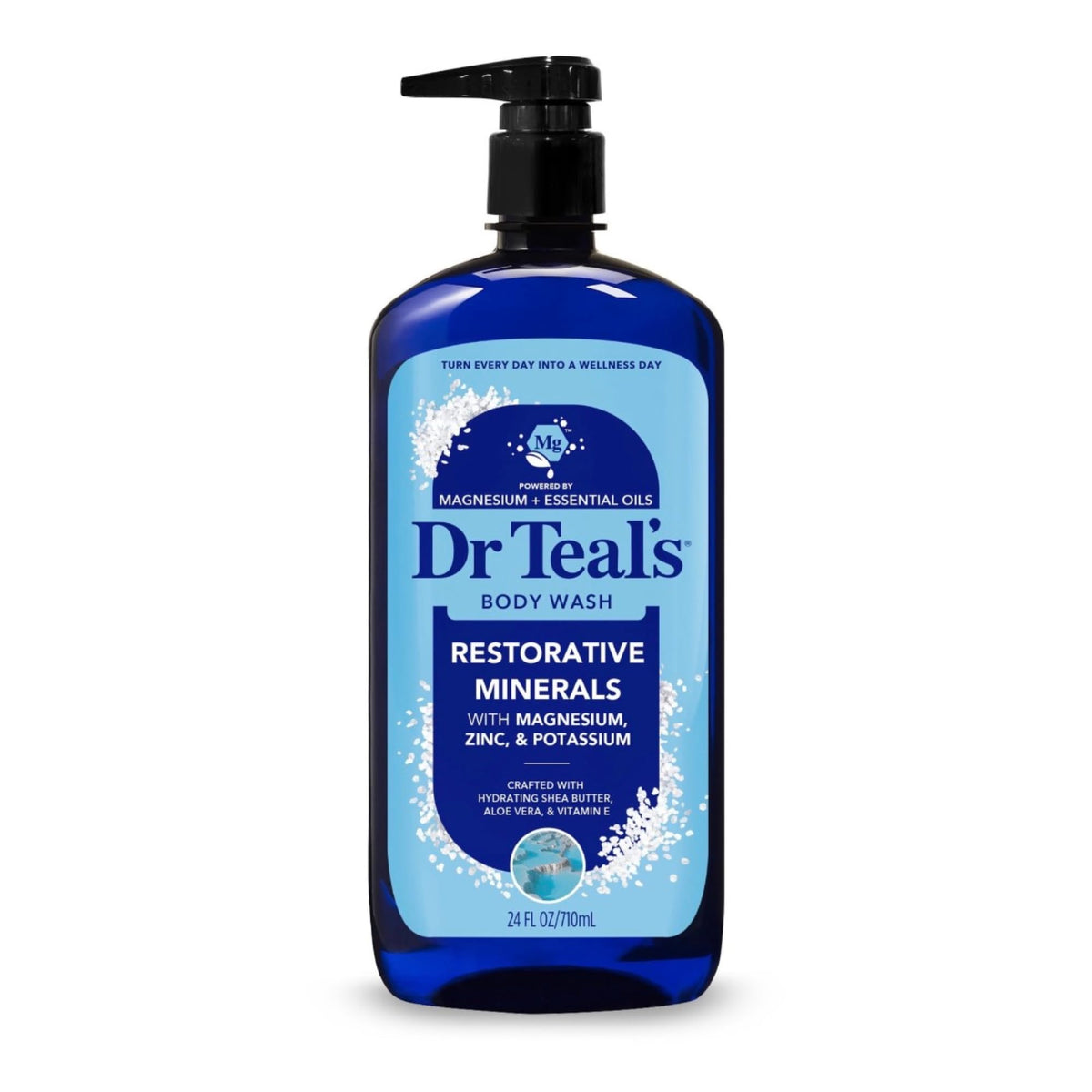 Dr Teal's lifestyle shower still with bottle and towel evoking spa-like relaxation at home