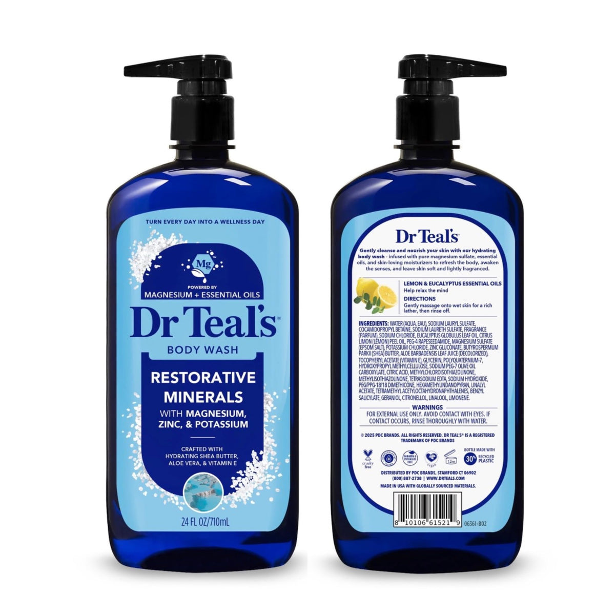 Dr Teal's poured body wash drops on skin illustrating smooth application and moisturized finish