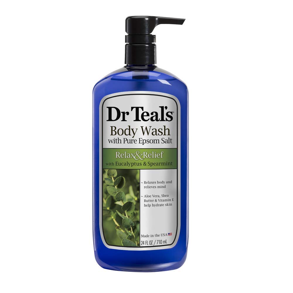 Dr Teal's bottle with recyclable packaging icon emphasizing eco-aware choice
