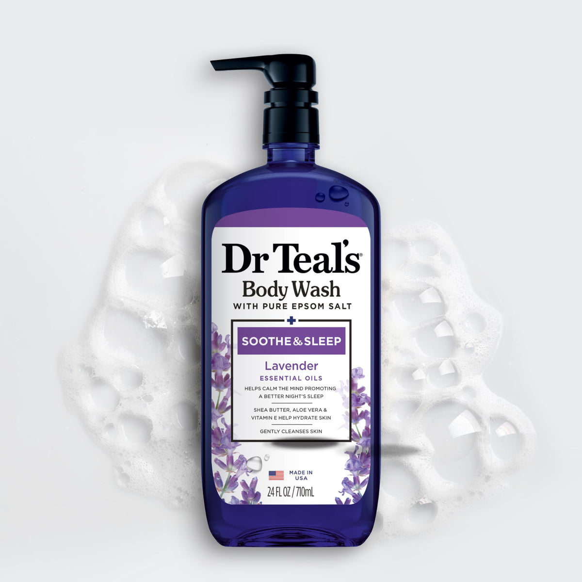 Dr Teal's 24 fl oz bottle beside common items showing size and value