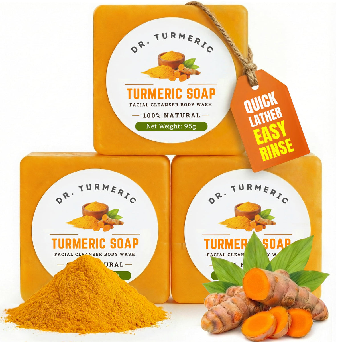 Dr. Turmeric front packaging showing three bars and benefits