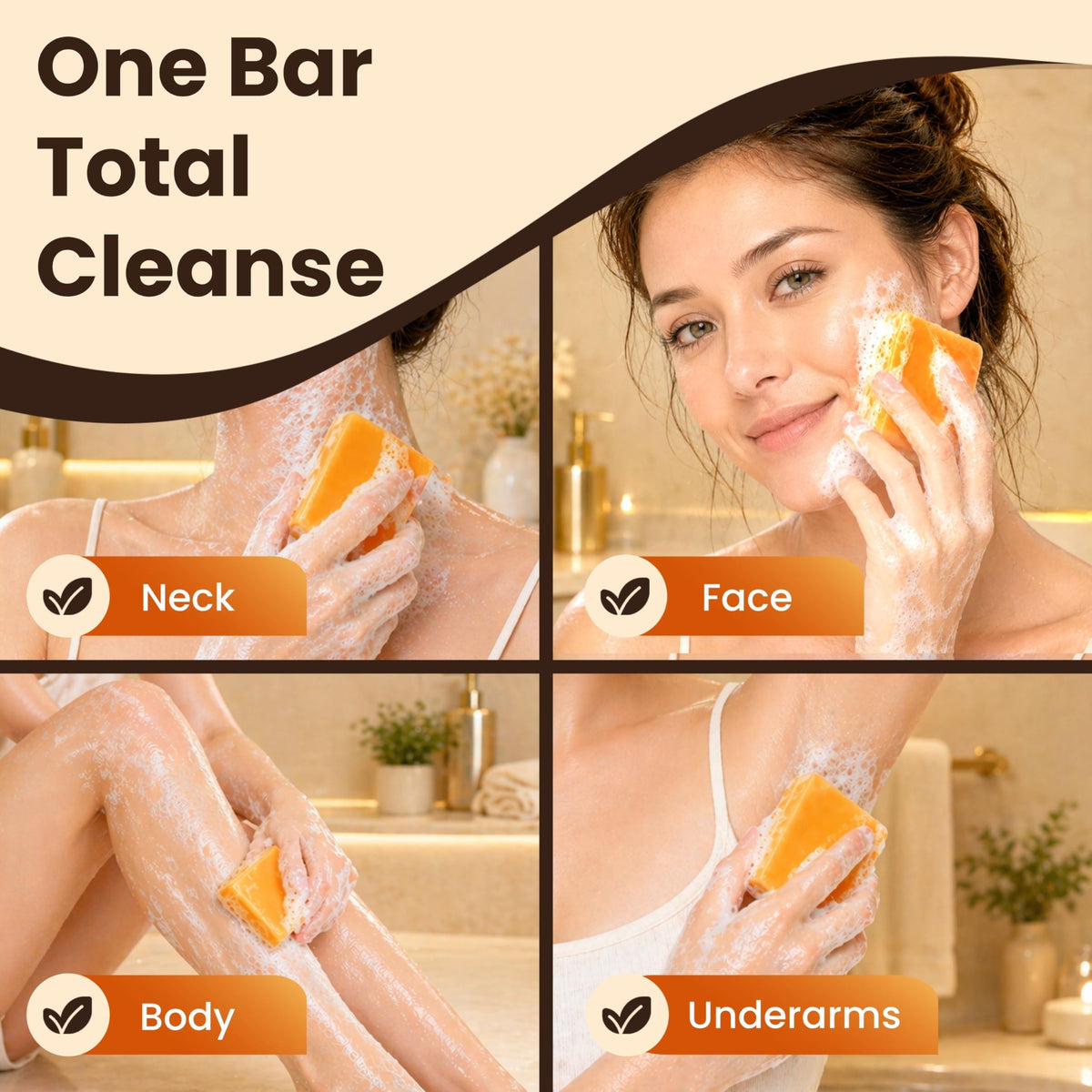 Dr. Turmeric soap placed in shower setting suggesting daily use