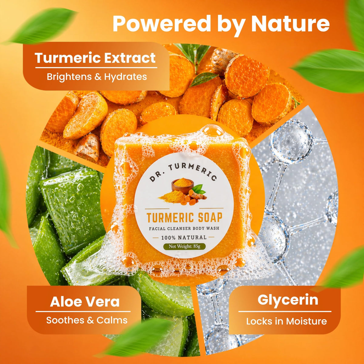 Dr. Turmeric person applying bar to face for gentle cleansing