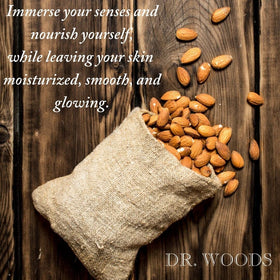Dr. Woods almond oil pouring to show smooth texture and nourishing benefit