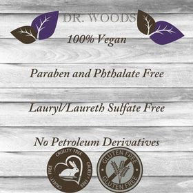 Dr. Woods lather on loofah showing gentle exfoliation benefit