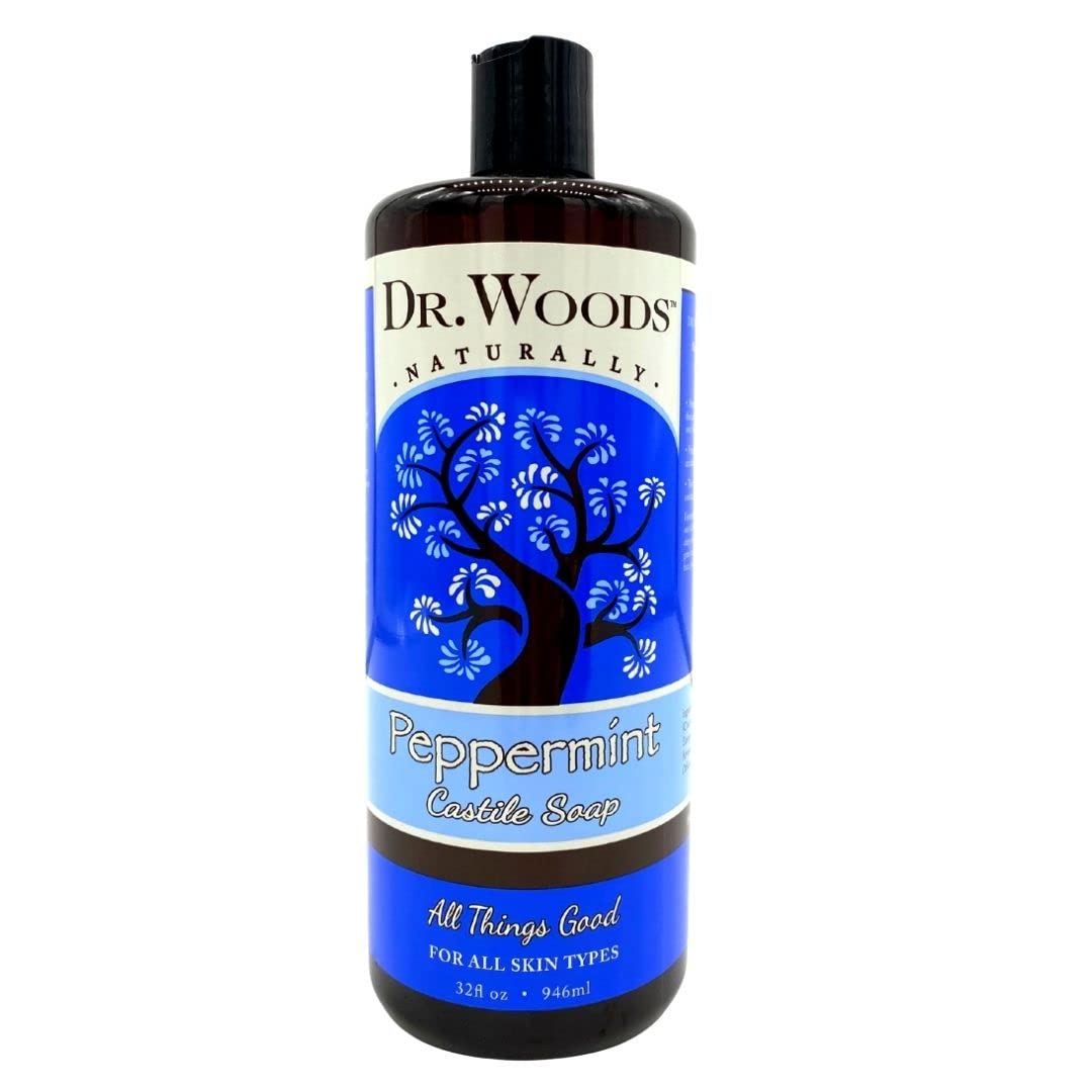 Dr. Woods front label showing peppermint oil and olive oil benefits