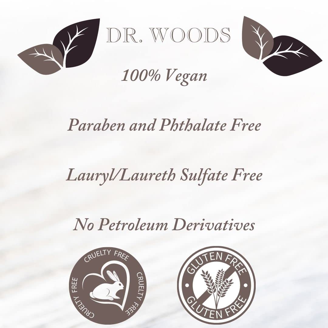 Label detail listing olive and coconut oils on Dr. Woods bottle