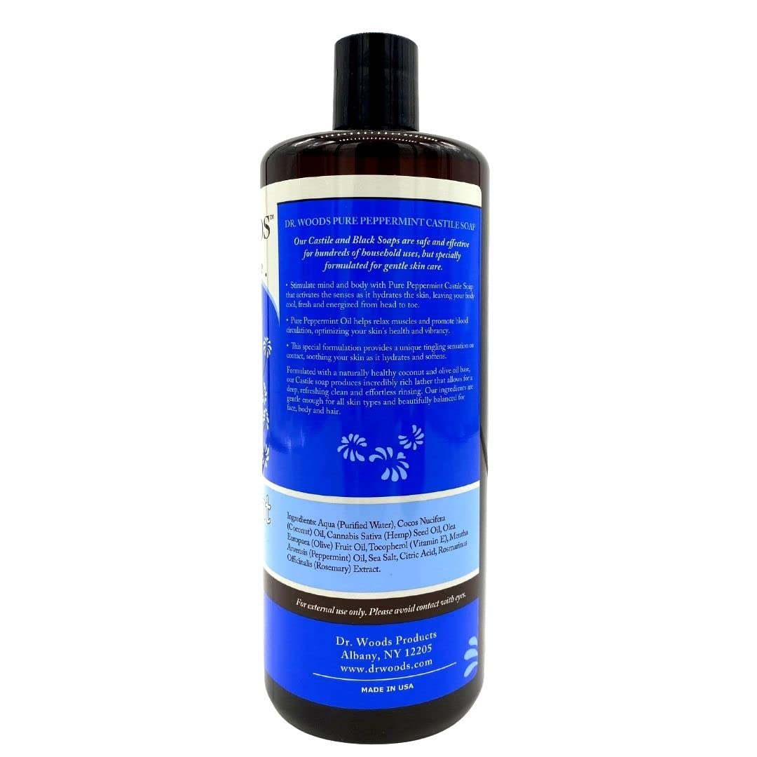 Dr. Woods bottle pouring thick lather to show rich foam and economical use