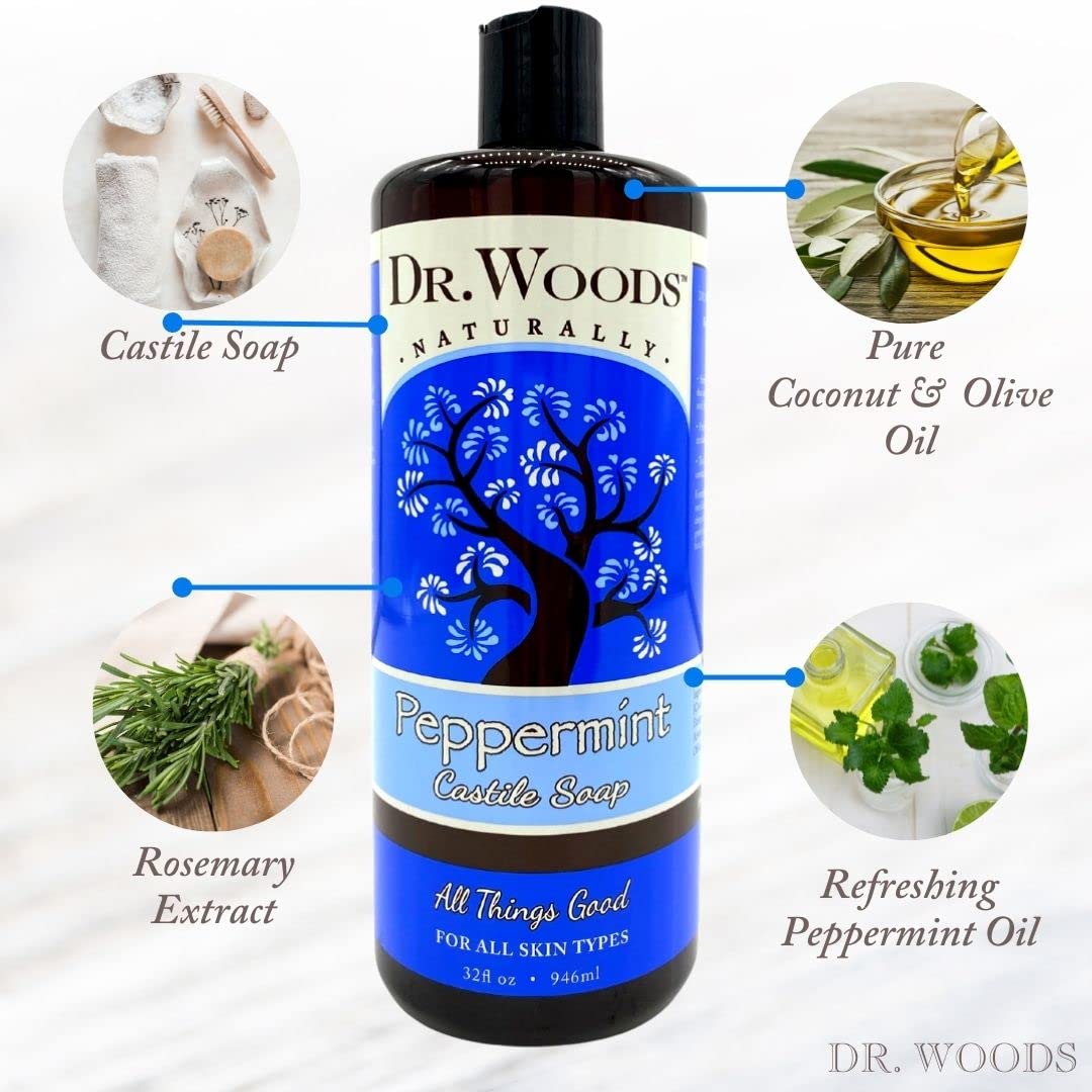 Dr. Woods pump bottle beside hand for scale and easy dispensing benefit