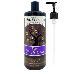 Dr. Woods bottle front view showing pump and branding, highlights easy dispensing