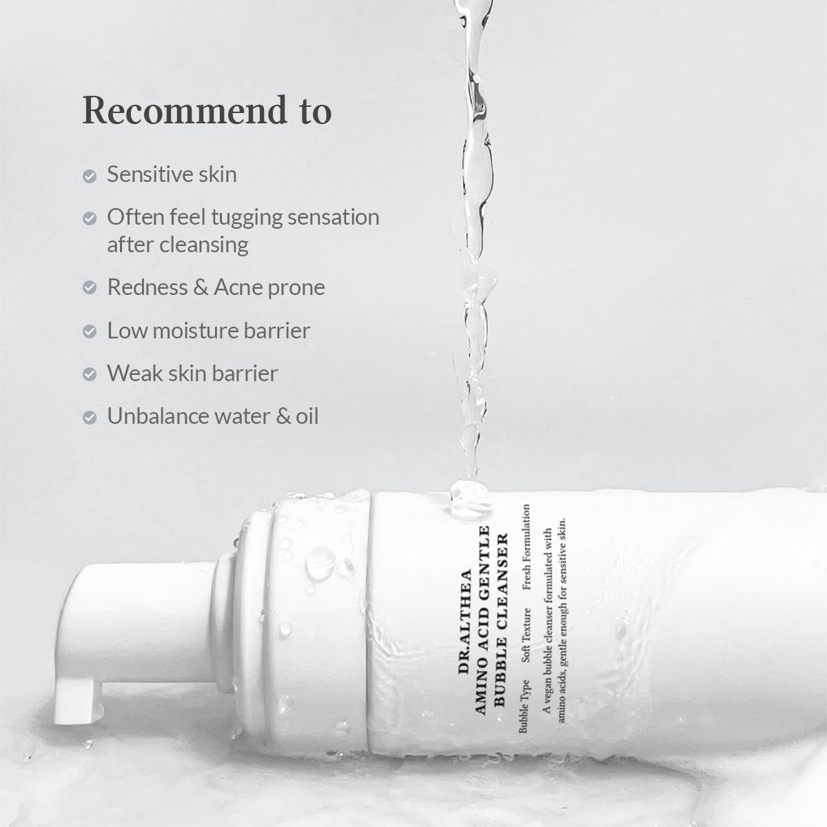 Dr.Althea product label close-up showing amino acid list and claims