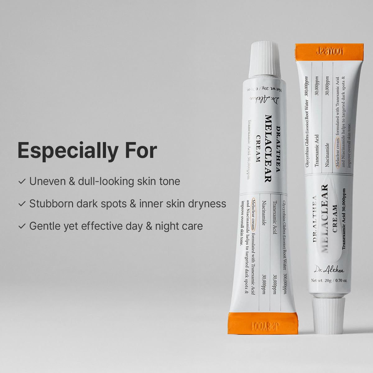 Dr.Althea Melaclear size comparison next to coin showing compact travel-friendly tube