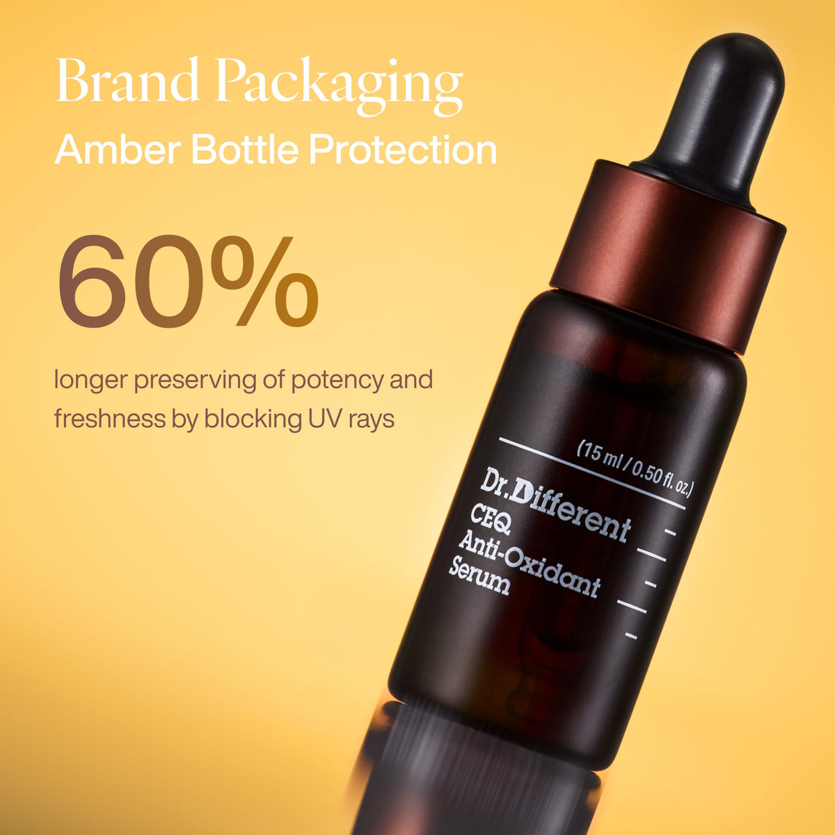 Dr.Different CEQ bottle held in hand for scale, demonstrates compact travel-friendly size