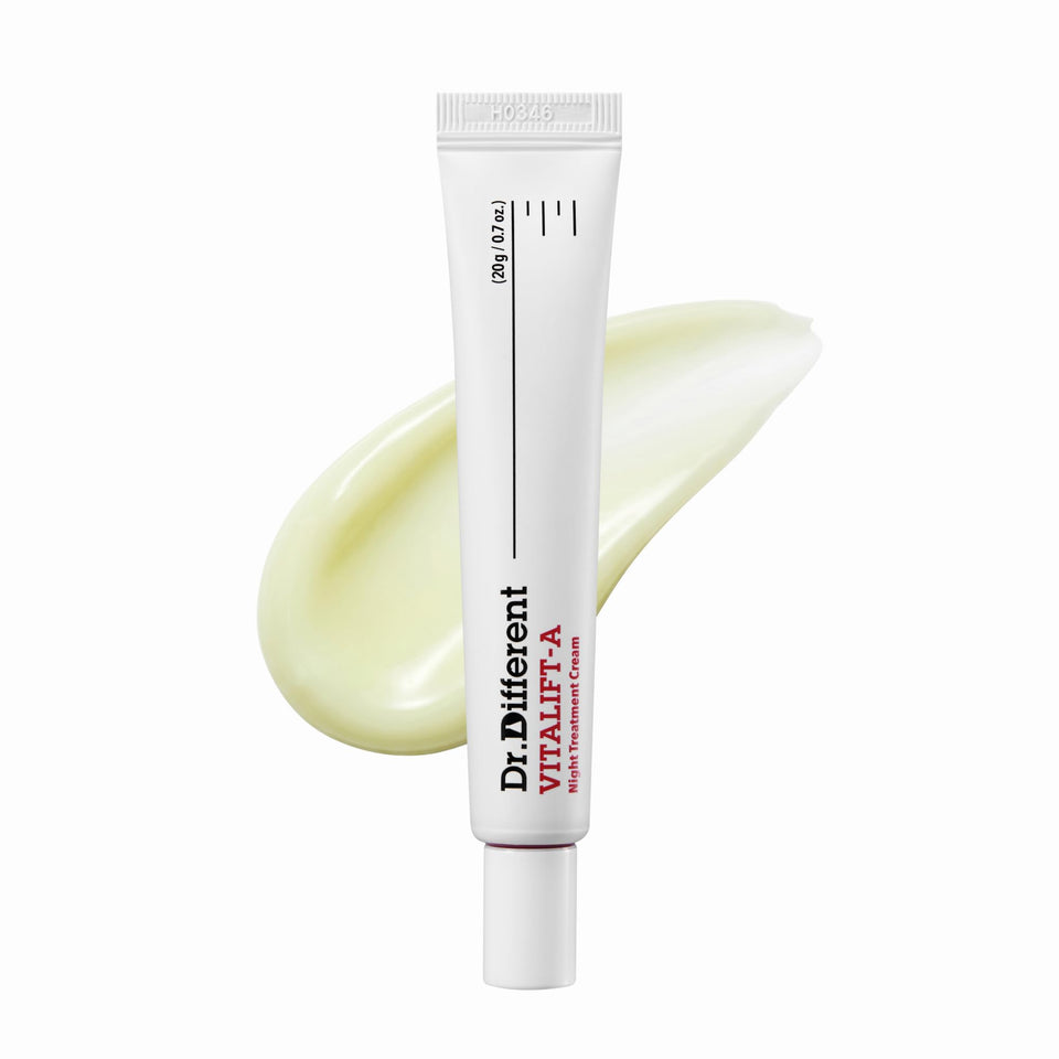 Dr.Different front packaging showing product identity and clinical look, fast visible firming