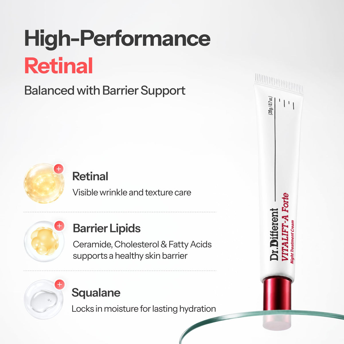 Dr.Different ingredient label close-up emphasizing retinal concentration benefit