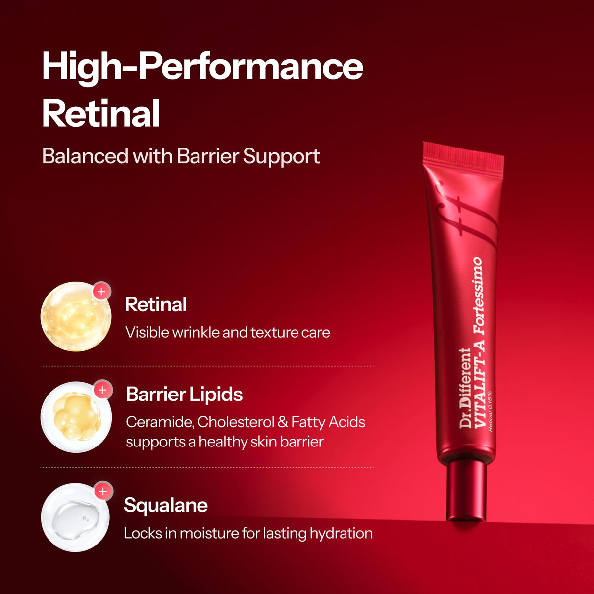 Dr.Different ingredient label close-up highlighting retinal concentration clarity